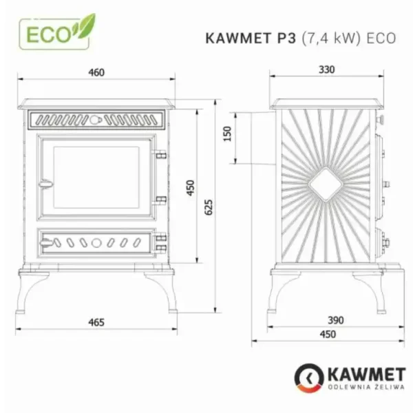 KAWMET P3 R Piec żeliwny KAWMET P3 (7,4 kW) ECO